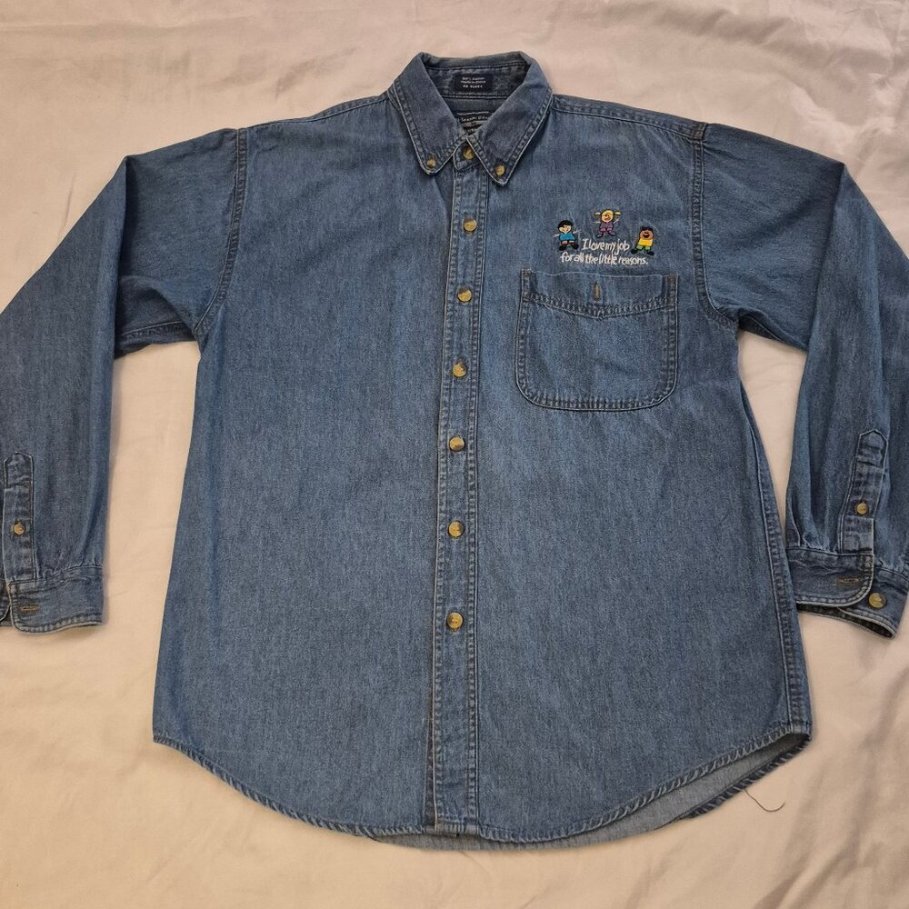 Denim Shirt Small, Embroidered ,long sleeve. 100% cotton.